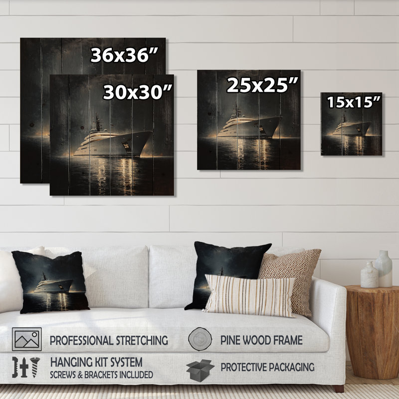«Yacht Boat Success Energy I», art mural en bois sur bois de pin naturel, H 15 po x l 15 po x P 0,78 po