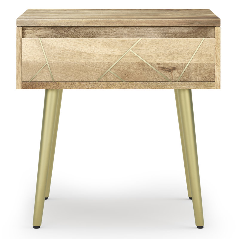 Table d'appoint Mid-Century moderne en bois de manguier massif avec incrustations laiton Jager