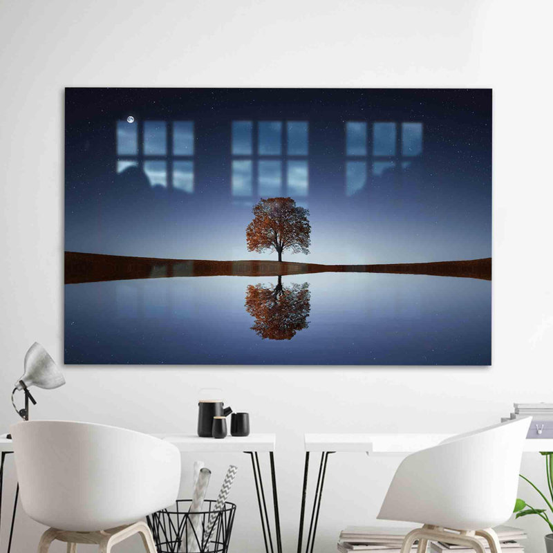 Superbe pièce d'art en verre pour la décoration murale avec un paysage de ciel avec des images de la lune et de la galaxie pour une décoration moderne