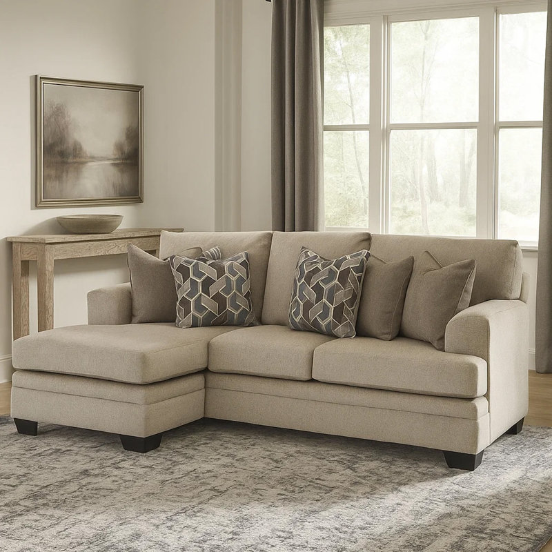 Ead Sectional Sofa Chaise, 4 Pillows, Polyester, Taupe Brown Polyester Blend, Reversible