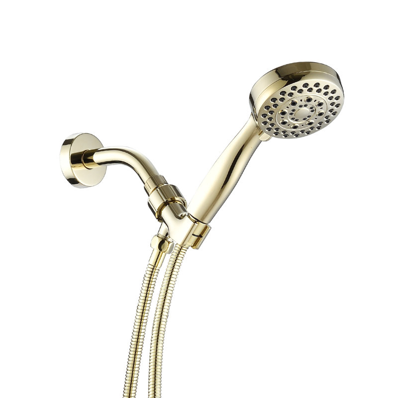 Douchette à main à 5 jets - ABS, réservoir amovible, fixation murale, forme ronde, performance constante, bras articulé avec support en cuivre fin, pommeau de 8,9 cm de diamètre, débit et jet réglables, flexible inclus