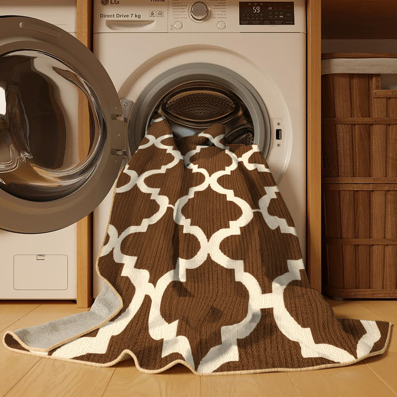 Machine Washable Trellis Brown Area Rug, Square 7'