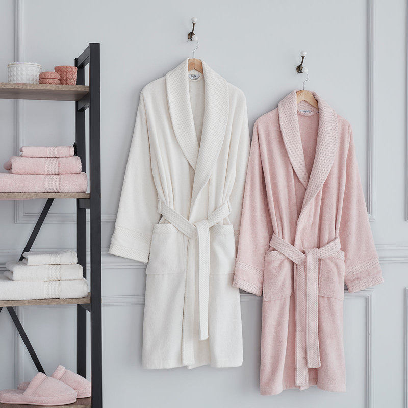 Trapp 100% Cotton Mid-Calf Bathrobe with Pockets, Off-White, M
