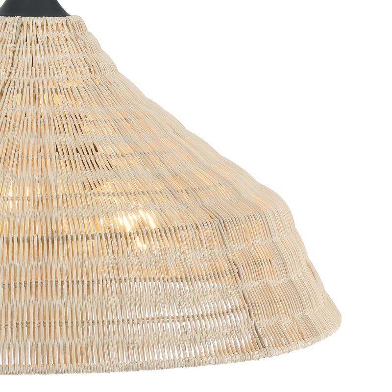 Large Brushed Nickel Globe Pendant Light with Rattan Shade