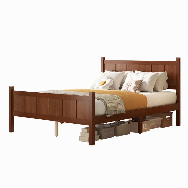 Flat Panel Bed With Headboard & Footboard, Minimalist Modern Platform Bed With Wood Grain Finish, Shaker And Farmhouse Style Design, Sleek And Functional Bedroom Furniture