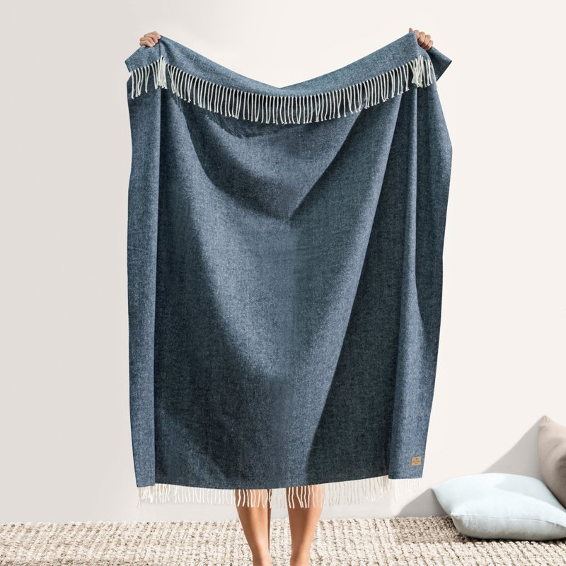 Italian Herringbone Throw Blanket, Navy