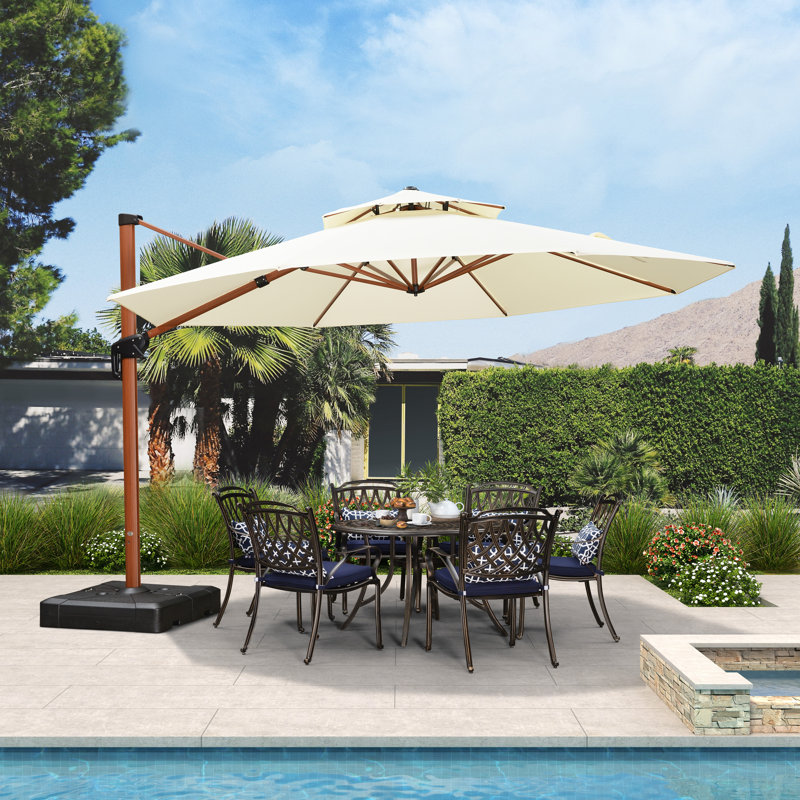 Parasol en porte-à-faux rond en bois 13 pi 13 pi, crème, Crème