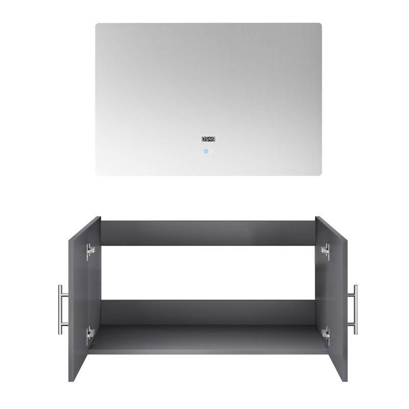 Gris foncé 36 po Meuble-lavabo de salle de bain avec miroir à DEL - Espace de rangement spacieux, assemblage complet x P 22 po pour salle de bain abondante