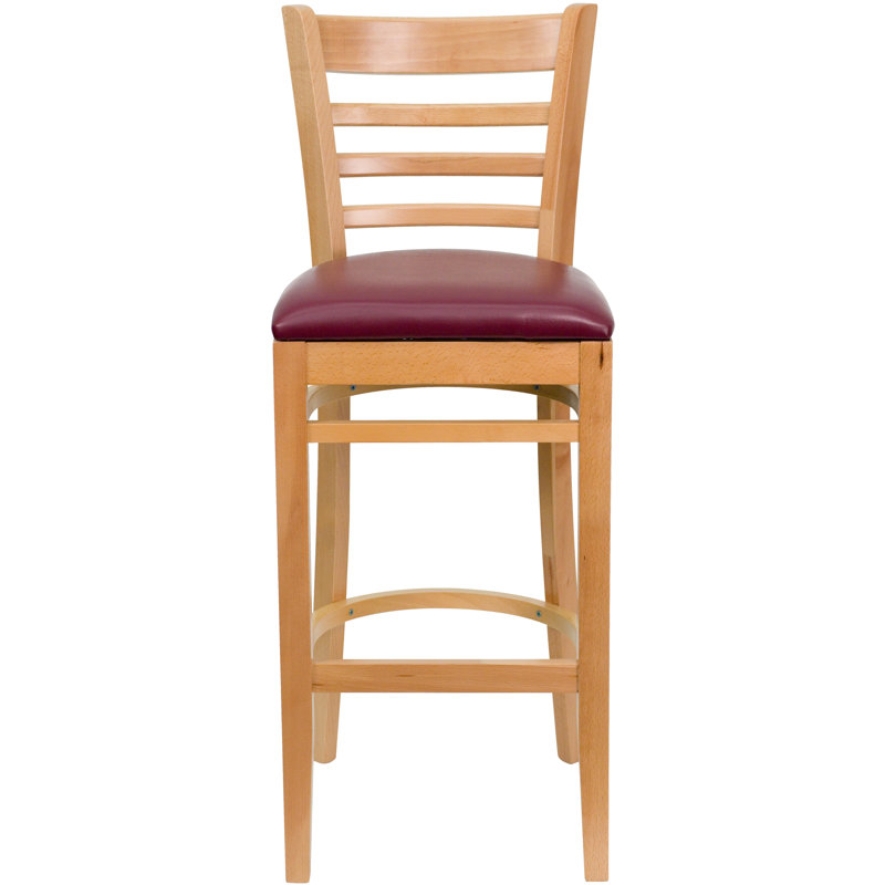 Prompton Vertical Slat Back Wooden Restaurant Barstool, Burgundy, Natural