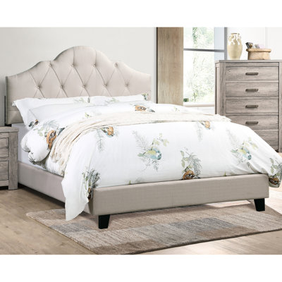 Modern Full Size Bedroom Bed, Brown Upholstered With And Tone Transitional Headboard Arch Design For