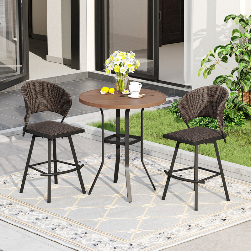 Table de bar d'extérieur ronde Tieshia 35,4 po, Noyer
