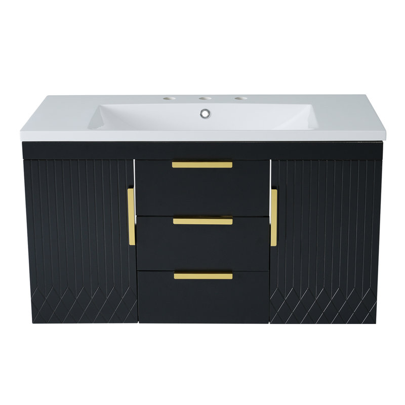 Meuble-lavabo mural simple avec comptoir en céramique, Noir