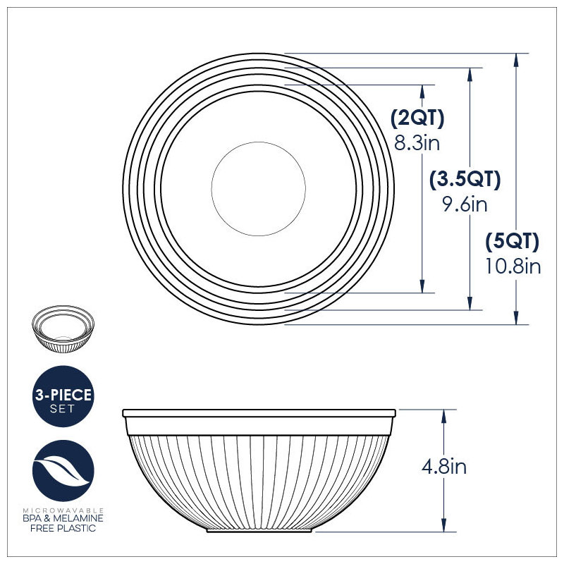 3-Piece Prep & Serve Mixing Bowl Set, Brown/White/Blue