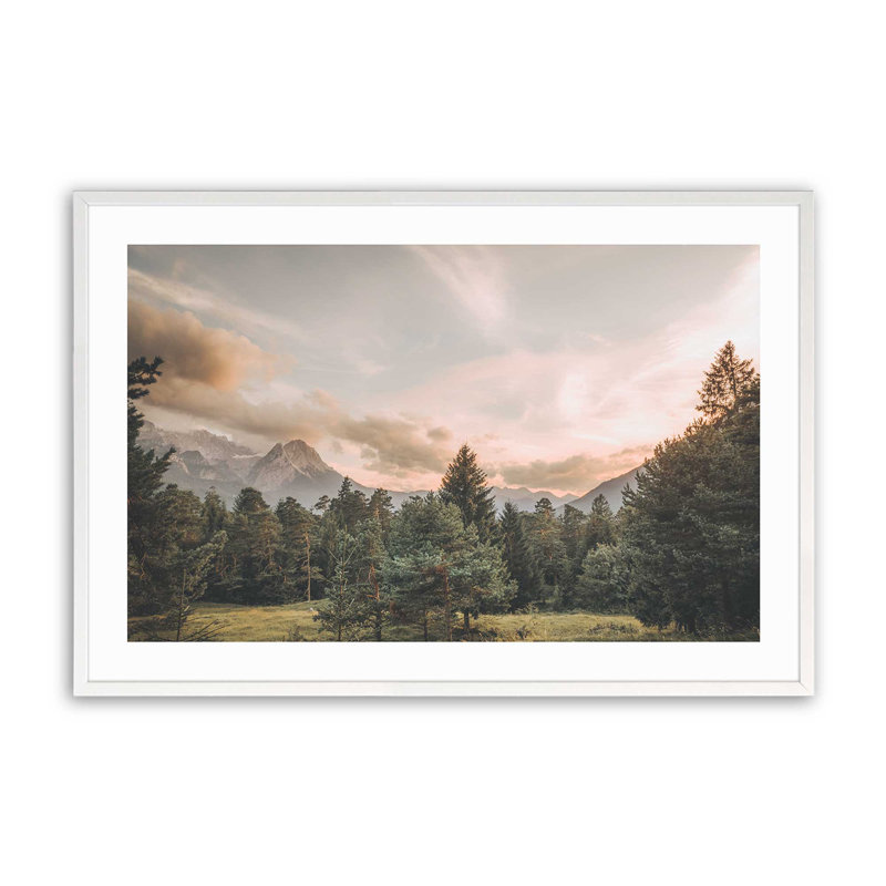 Impression de crépuscule alpin, Cadre opaque blanc, H 12 po x l 15 po x P 1,25 po
