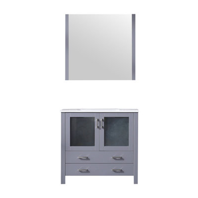 Volez 36 in W x 18.25 in D Single Bath Vanity, White Ceramic Top and 34 in Mirror
