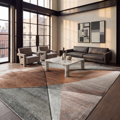 Tapis géométrique gris / orange Tontogany