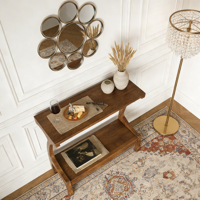 Solid Wood End Table with 2-Tier Storage Shelf