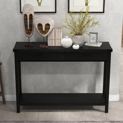 Console avec 2 tiroirs, table basse avec tablette de rangement, table d'appoint en bois