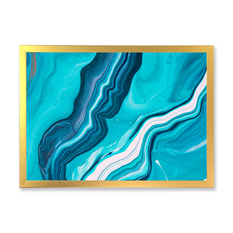«Luxury Turquoise Marble River», reproduction d'art sur toile encadrée, H 8 po x l 12 po x P 1 po, Toile encadrée dorée