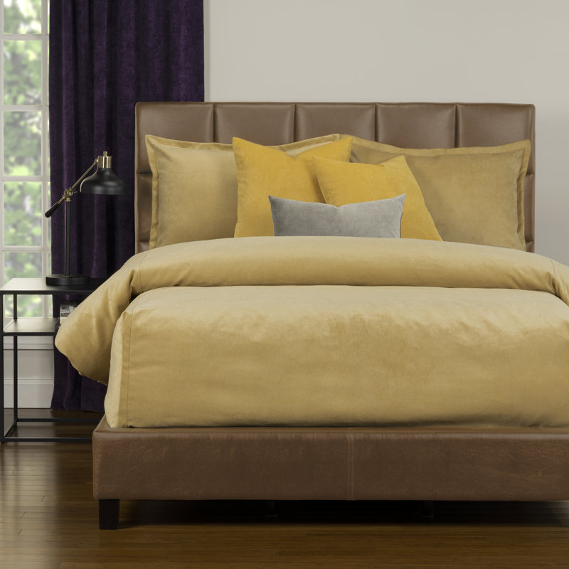 Mixology Velvet Bed Cap Comforter Set with Sewn Corners, Queen, Old Gold