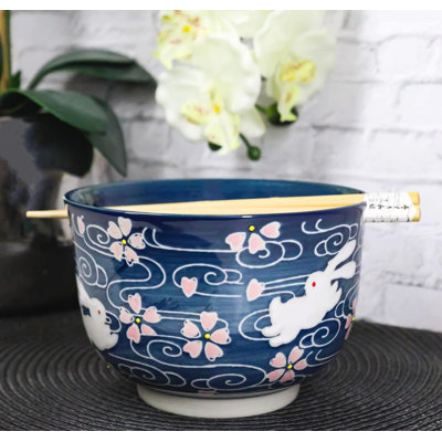 Ensemble de grands bols Donburi 24 oz avec des baguettes Sakura Rabura