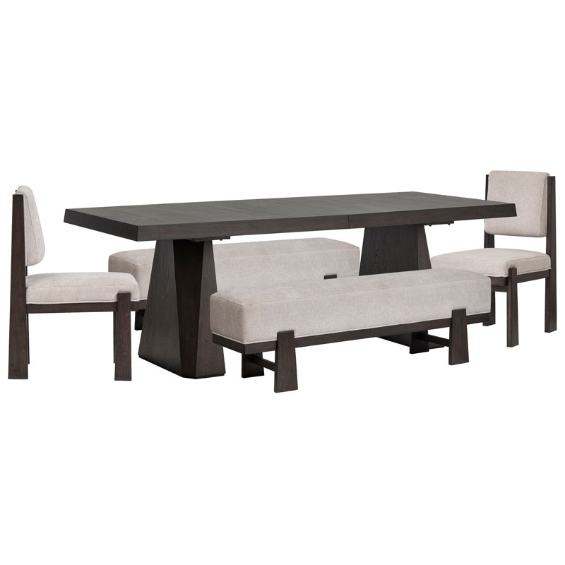 Table de salle à manger en tréteau avec 2 bancs et 2 chaises d'appoint rembourrées, 5 pièces: table, 2 bancs, 2 chaises