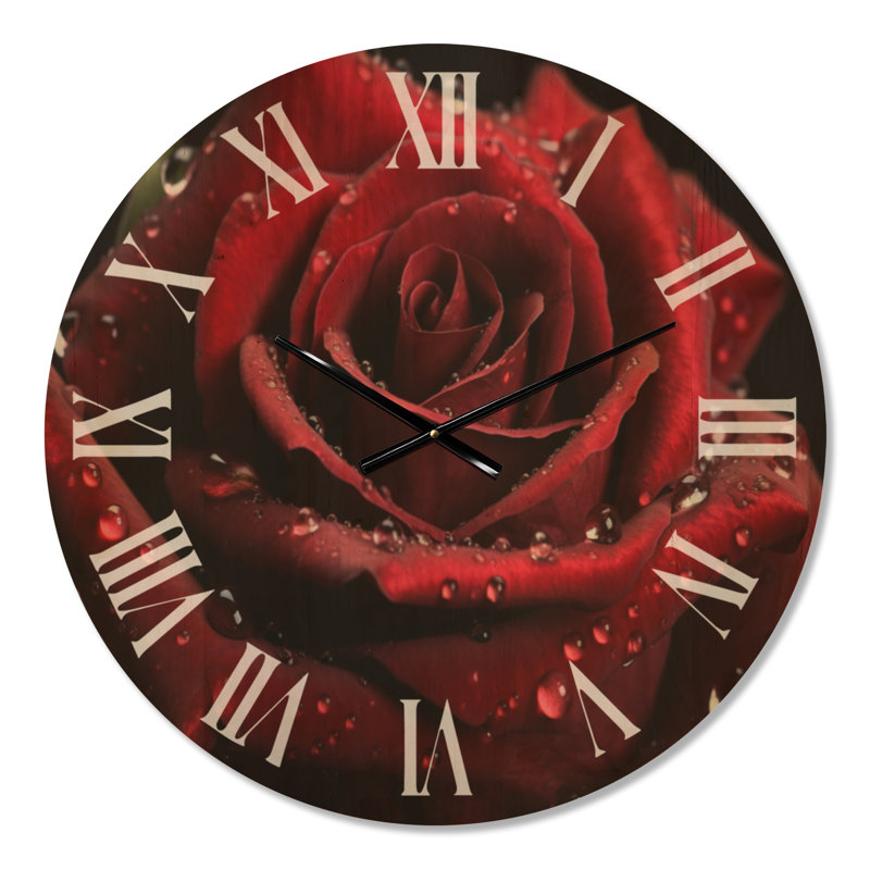 Très grande horloge murale en bois Rose avec gouttes de pluie II, Large