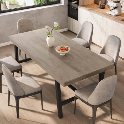 Rectangular Dining Table for 6-8, Modern Industrial Sturdy Table, Heat-Resistant