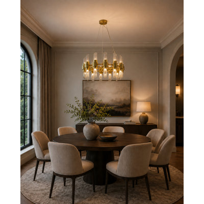 Transitional 24 Light Satin Brass Glass Chandelier
