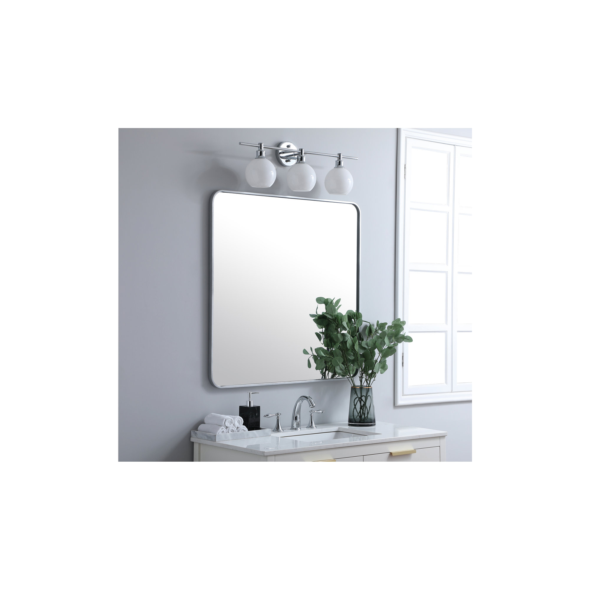 Sabine Metal Rounded Rectangle Wall Mirror, 36" x 36", Silver