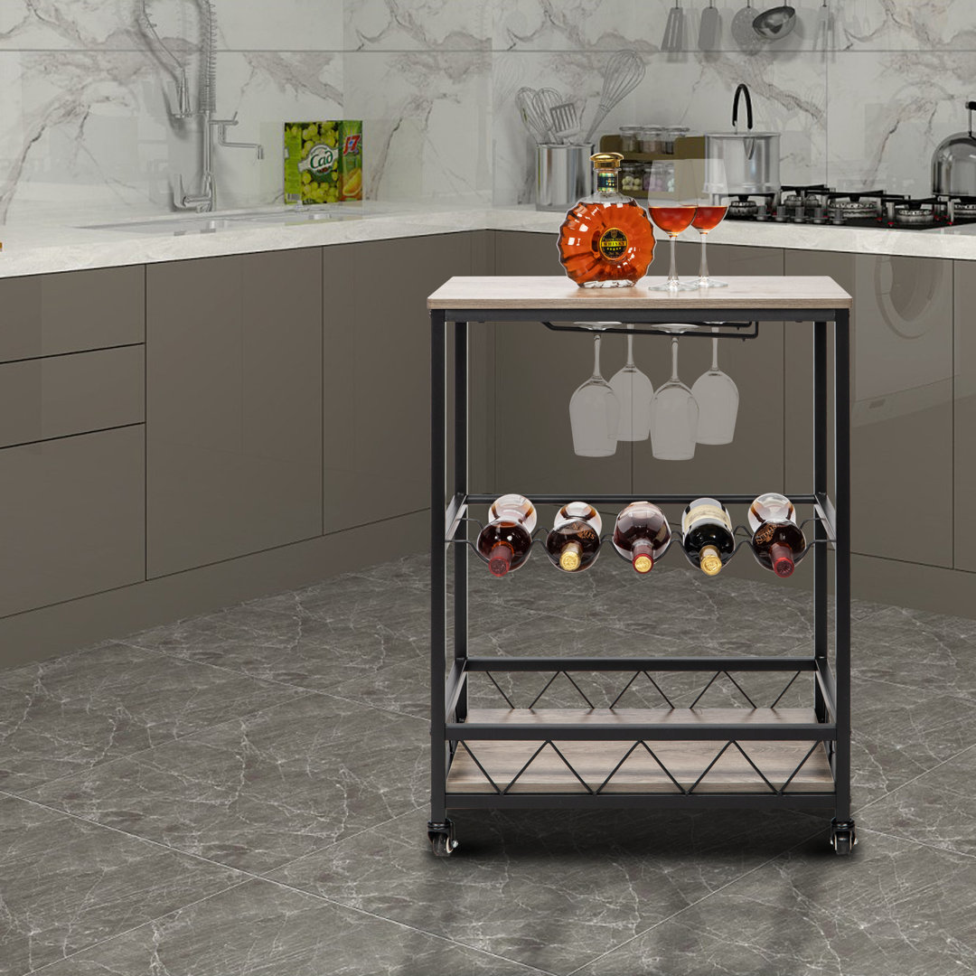 5 Bottle Floor Wine Bottle & Glass Rack