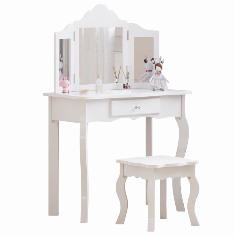 Giglio Kids Vanity Set with Mirror, White
