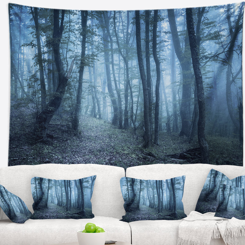 Paysage, paysage, brouillard, forêt, tapisserie, arbres, H 50 po x l 60 po