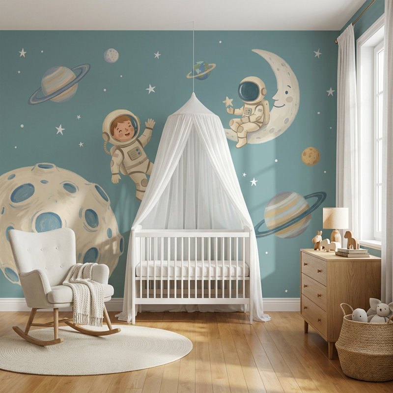 Papier peint espace Astronauts Moon, 160 po x 108 po, Peler et coller