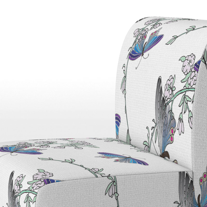 Multicolor Butterflies Doodle Art - Upholstered Cabin & Lodge Accent Slipper Chair