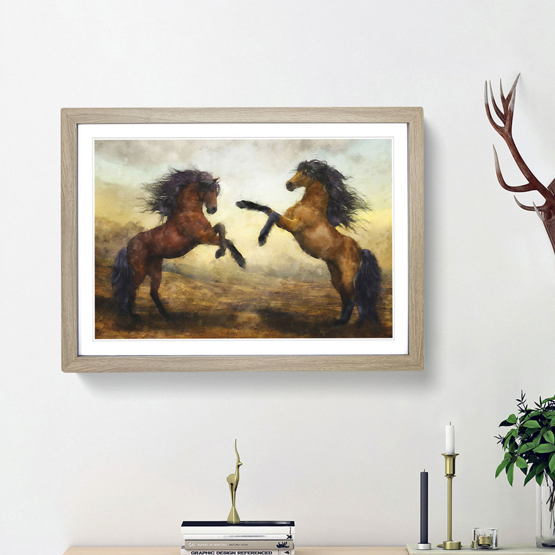 Two Wild Stallion Horses - Framed Print