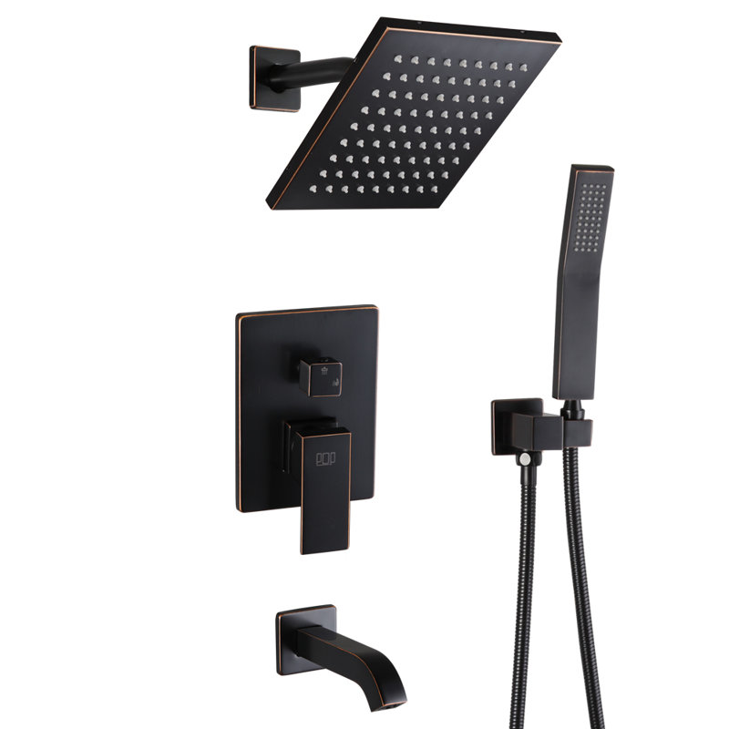 Bathroom Shower Faucet System. Rainfall Shower Faucet with Tub Spout and Handheld Showerhead, Oil Rubbed Bronze