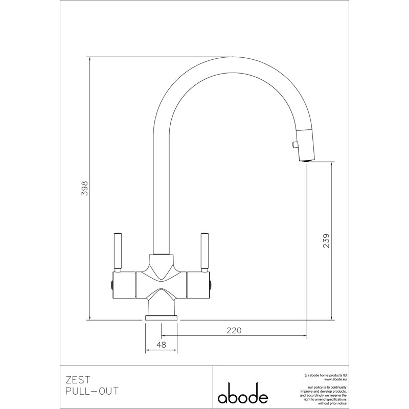 Abode Zest Monobloc Pull Out Tap, Brushed Nickel