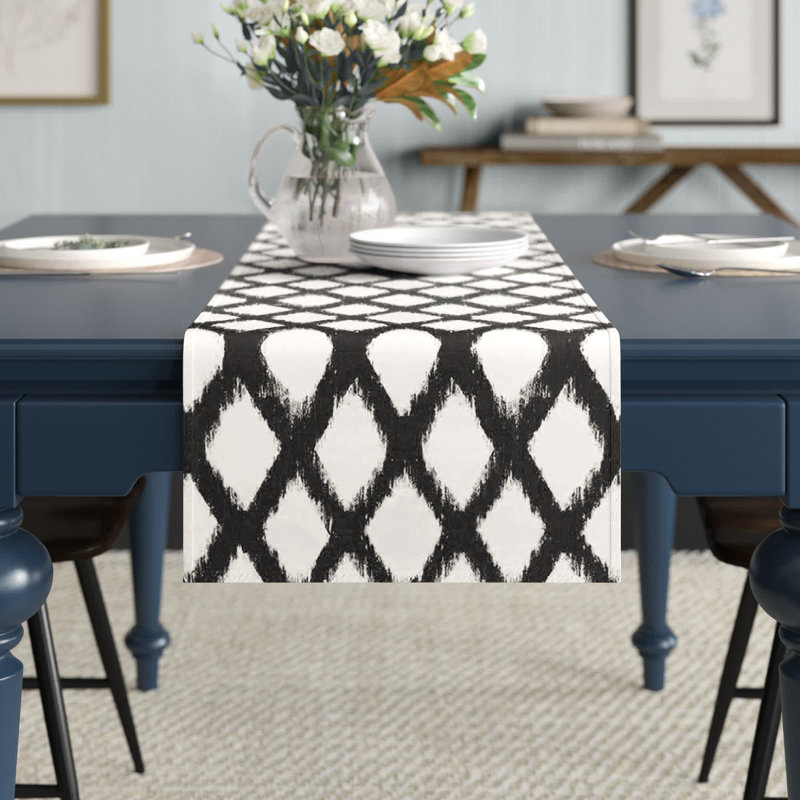 Koziol Geometric Table Runner, 90" L x 16" W, Black, Geomatric