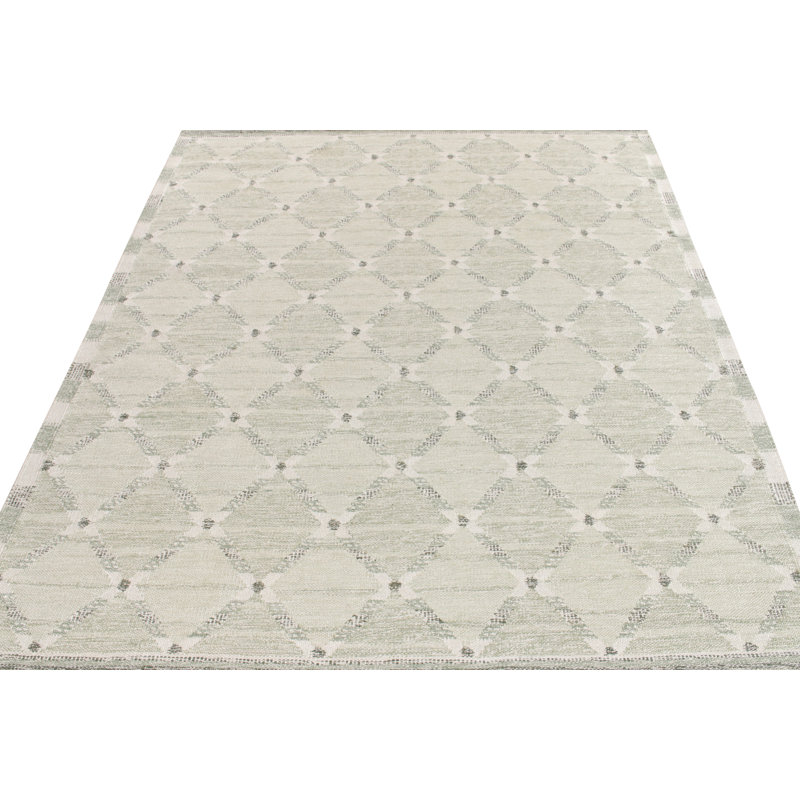 Scandinavian Hand Knotted Silk Trellis Area Rug, Rectangle 10' x 14'