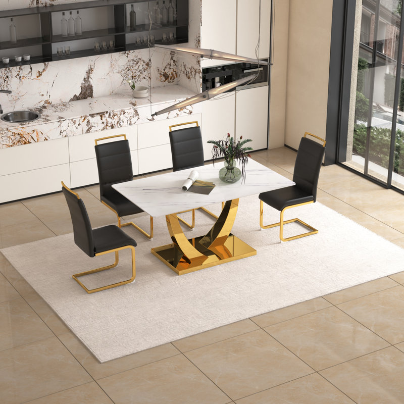 Ensemble de 4 chaises de salle à manger modernes avec chaises rembourrées en similicuir et dossier haut pour la salle à manger, la cuisine et le salon