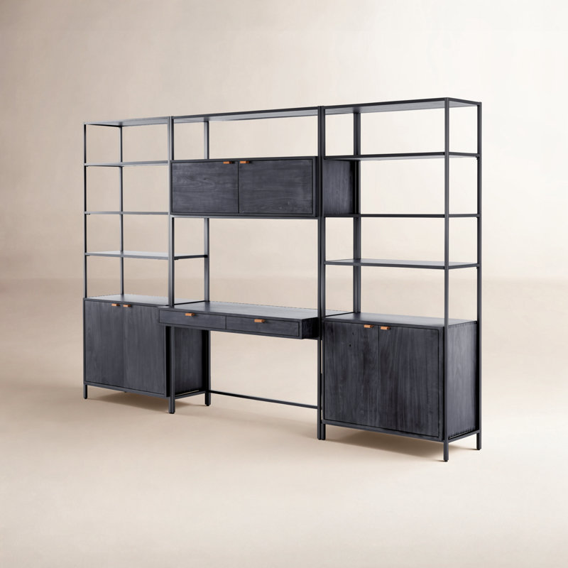Loki 3 Piece Solid Wood Writing Desk Office Set, Black