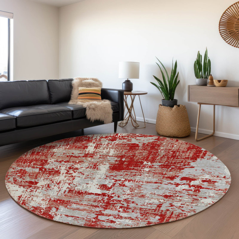 Premium Machine Washable Mayfield AMF1008 Abstract Rug, Round 8'
