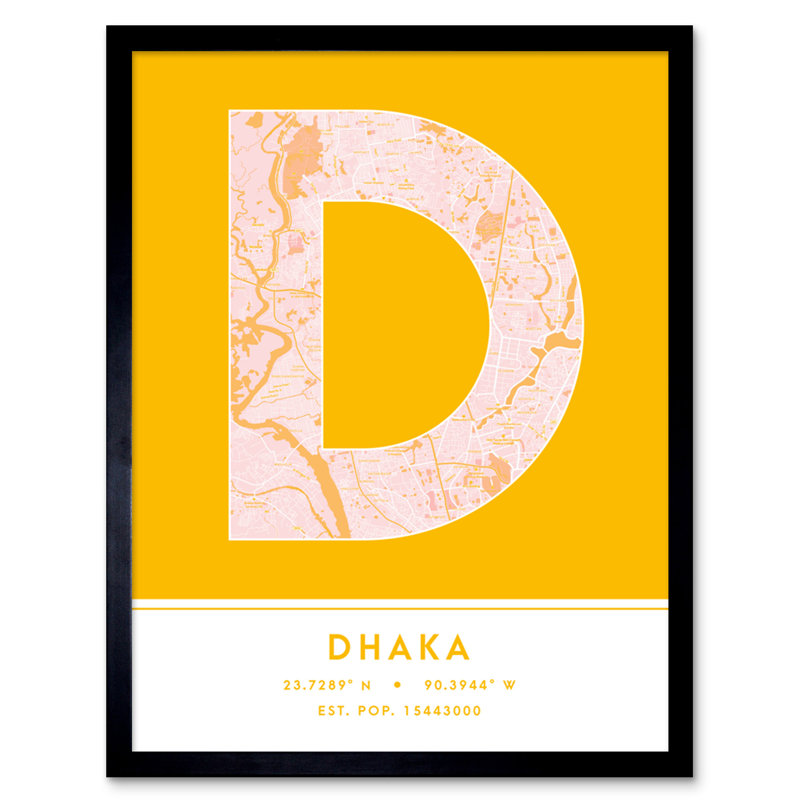 Dhaka Bangladesh City Map Yellow - Single Picture Frame Typography