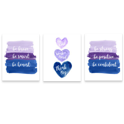 Navy and Purple Kids Inspirational Artwork, 2 Paper Prints