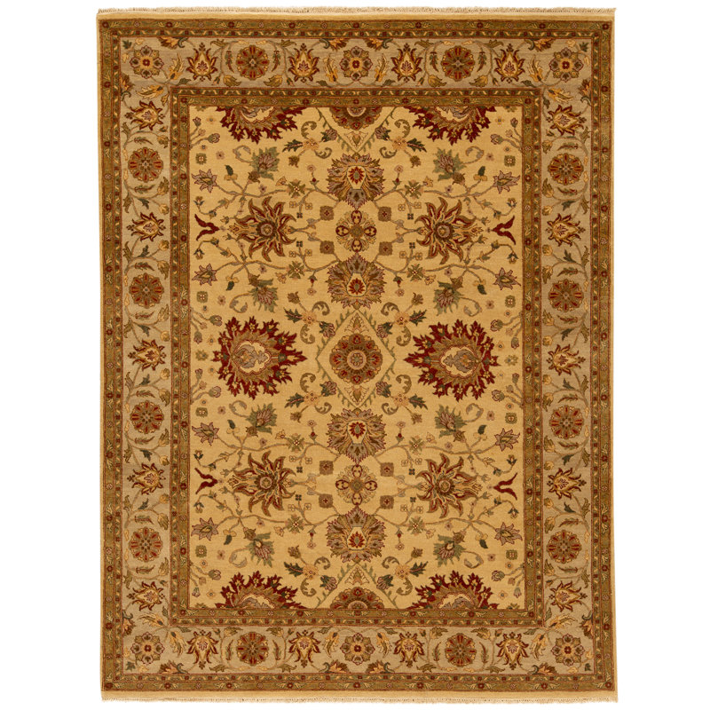 Tapis doré et ivoire de haute qualité noué à la main