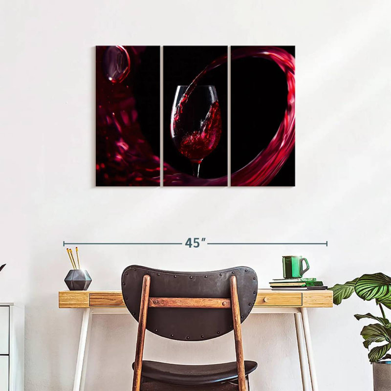 Ensemble de 3 pièces de vin rouge sur toile, H 24 po x l 38 po x P 1,25 po