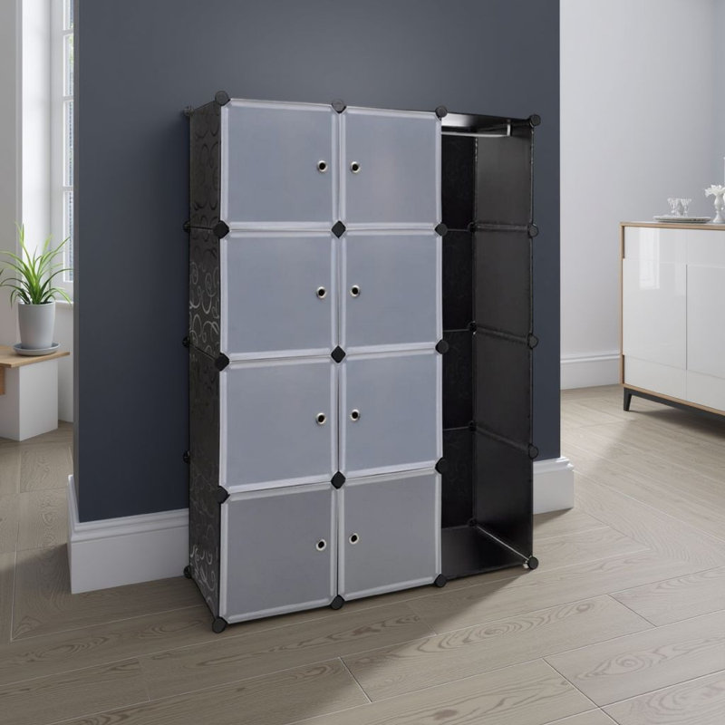 Armoire modulaire, 8 compartiments de rangement et de suspension, noir et blanc 59 po