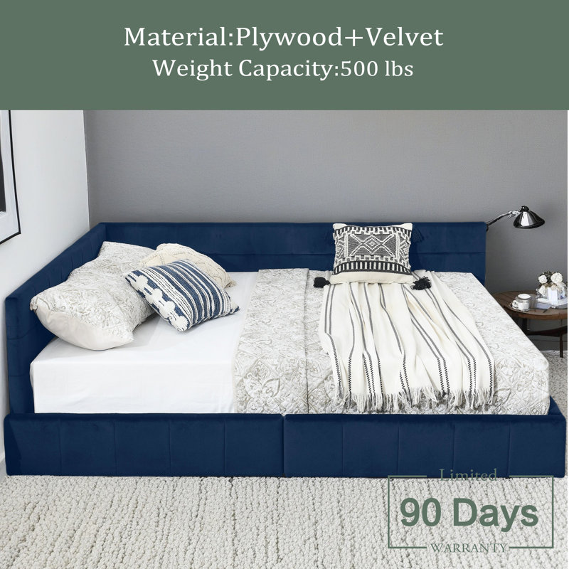 Queen Size Storage Upholstered Tufted Bed Frame, Sofa Bed Frame With Comfortable Backrest And Armrests, Queen Size Bed For Bedroom, Living Room,Velvet