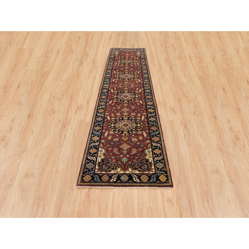 2'8"x12' Red Antiqued Saroogh Re-Creation Wool Hand Knotted Runner Rug F00856A91A4C41E9A597C331D8725799